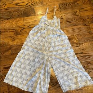 Grade & Gather Patterned Cropped Jumpsuit - Blue - Small